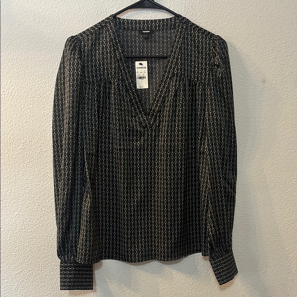 Express Black Puff Sleeve Blouse Relaxed Fit